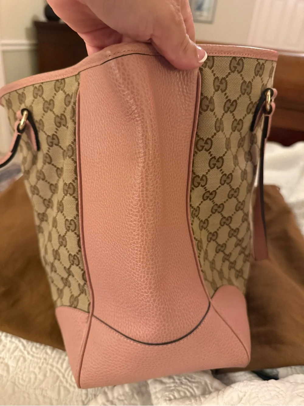 Gucci Bree GG Canvas Tote with Pink Leather Trim